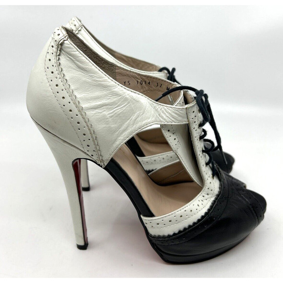 3.1 Phillip Lim Women's Tuxedo Lace Up High Heels SZ 6.5 Leather Peep Toe - Picture 2 of 7